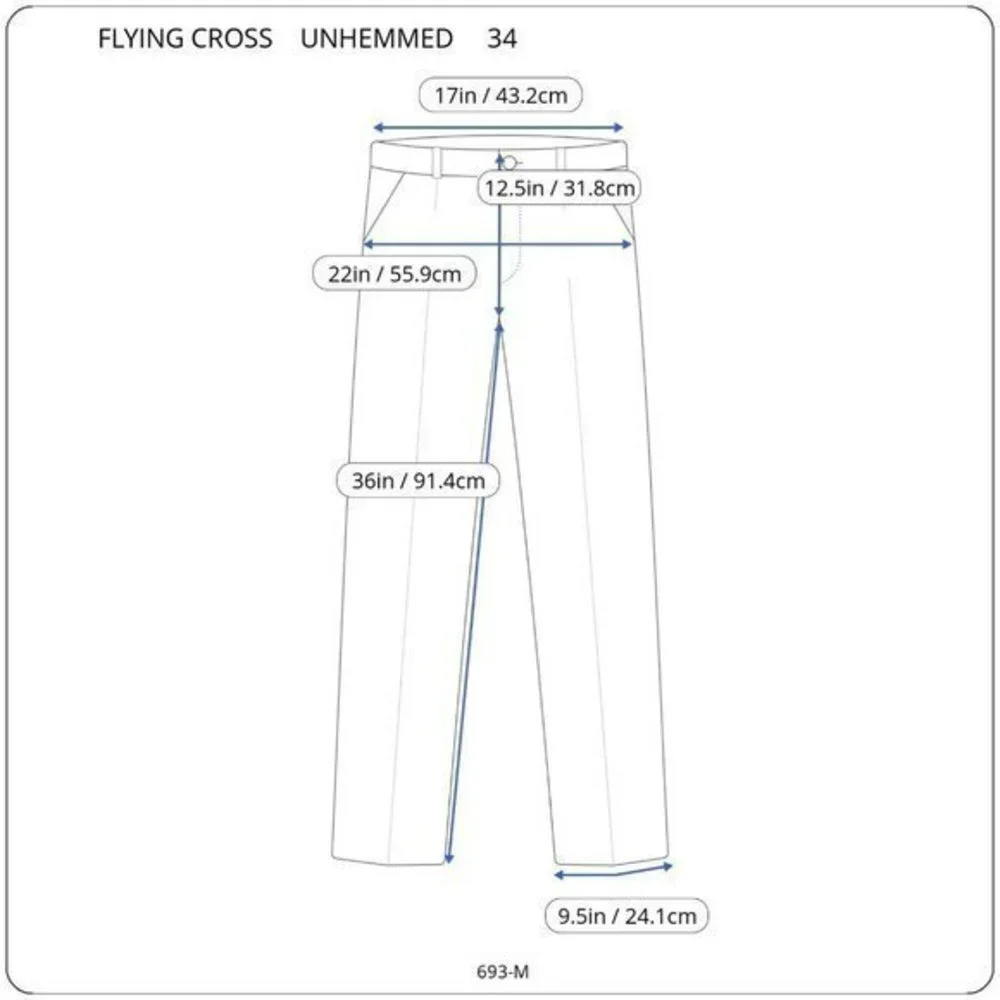 Flying Cross Fechheimer Mens Uniform Work‎ Pants Blue Unhemmed 34